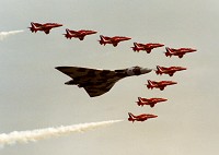 Vulcan XH558 & Red Arrows at Cranfield - photo by Webmaster