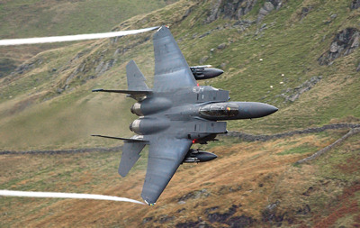 Photo Competition - 
RAF Lakenheath based USAF F-15E Strike Eagle, low and fast through the Mach Loop in Mid Wales. Taken on a Nikon D7100 camera and Nikon 300mm F4 lens - Keith Griffiths