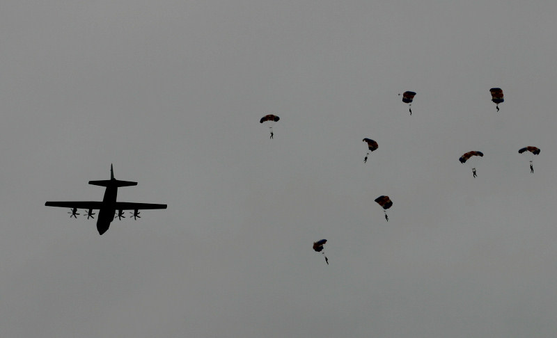 RAF C-130J Hercules dropping RAF Falcons  at RAF Cosford Airshow 2005.