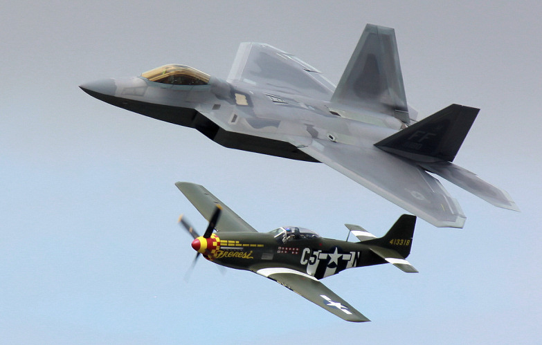 Heritage Flight - F-22A Raptor & P-51D Mustang - photo by Webmaster